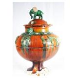 Chinese Sancai Style Glazed Elephant Urn