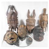 Collection of 6 West  African wood carved masks