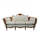 Carved and  tufted brocade French style sofa