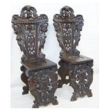 Highly Carved 19th c. monastery wood chairs