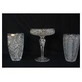 Bohemian crystal tall pedestal Compote & Vases