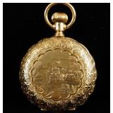 14kt Gold Illinois Watch Co Pictorial Pocket Watch