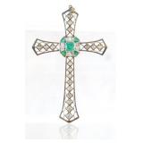 18kt Gold Emerald and Diamond pendant cross