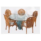 Dolphin dining table with glass top and 5 chairs