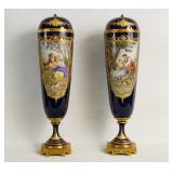 Pair French cobalt portrait lamps