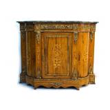 French inlaid fancy marble top ormolu cabinet