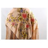 Antique peach silk shawl w multicolor flowers