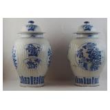 Pr unusual Kangshai style blue & white Temple jars