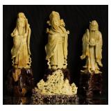 3 Antique Chinese carved stone wise men and group