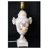 Pair of porcelain boudoir lamps with rams heads