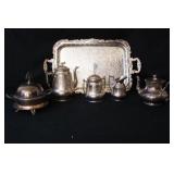 S/P dome server with etched glass, tray, tea set..