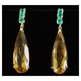 18kt gold Citrine and Emerald earrings