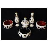 Bohemian cranberry glass dresser bottles &