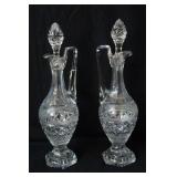 Pair of cut and etched crystal carafes