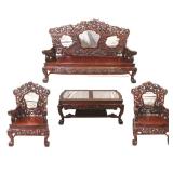Chinese Rosewood 4-piece Sofa, Chairs & Table