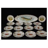 Porcelain French fish platter and 14 plates