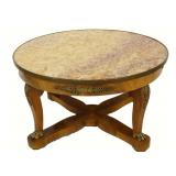 Marble top French style cocktail table claw feet