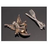 ANGEL & FORKS STERLING SILVER BROOCHES