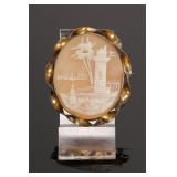 VICTORIAN SCENIC CAMEO SHELL BROOCH GOLD FILLED