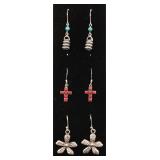 3 PR STERLING SILVER EARRINGS TURQUOISE CORAL