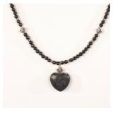 ONYX & STERLING HEART PENDANT NECKLACE