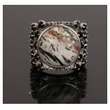 BLACK & WHITE MOONSTONE & STERLING SILVER RING