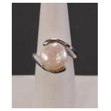 PEARL & STERLING SILVER COCKTAIL RING 7-7.5
