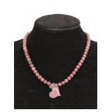 ROSE QUARTZ BEADED NECKLACE W/ HEART PENDANT