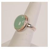 CELADON JADE & STERLING SILVER RING