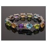 RAINBOW GEMSTONES & STERLING SILVER BRACELET