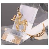 14K GOLD & PEARL & GF SAGITARIUS BROOCHES