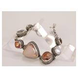SEMI-PRECIOUS GEMSTONES & STERLING SILVER BRACELET