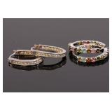 2 PR STERLING SILVER GEMSTONE HOOP EARRINGS