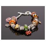 MURANO GLASS BEADS & STERLING CHARM BRACELET