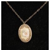 1928 GOLD FILLED PORCELAIN CAMEO PENDANT NECKLACE