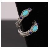 JUDITH RIPKA TURQUOISE & STERLING HOOP EARRINGS