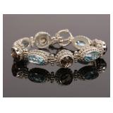 STERLING SILVER BRACELET AQUAMARINE & SMOKY QUARTZ