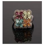 STS RAINBOW GEMSTONE & STERLING COCKTAIL RING