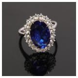 SAPPHIRE BLUE STERLING SILVER COCKTAIL RING 8.5