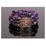 AMETHYST & STERLING BEADED BRACELET