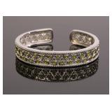 STERLING SILVER HINGED CUFF BRACELET GREEN STONES