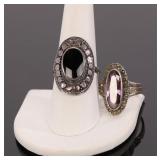 2 STERLING SILVER RINGS ONYX & AMETHYST
