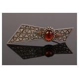STERLING SILVER & AMBER MODERNIST BROOCH