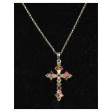 GEMSTONE CROSS PENDANT STERLING SILVER NECKLACE