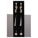 3 PR STERLING SILVER EARRINGS