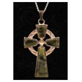 CONNEMARA MARBLE STERLING CELTIC CROSS PENDANT
