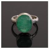 GREEN TIBETAN QUARTZ & STERLING SILVER RING