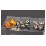3 STERLING SILVER BROOCHES LEAF & BUTTERFLIES