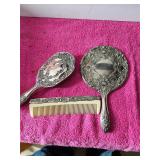 Ornate Repousse Design Silver Plate Vanity Set