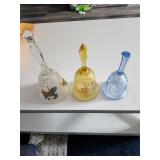 3 Glass Bells 2 With No Ringer Carousel & Flowers